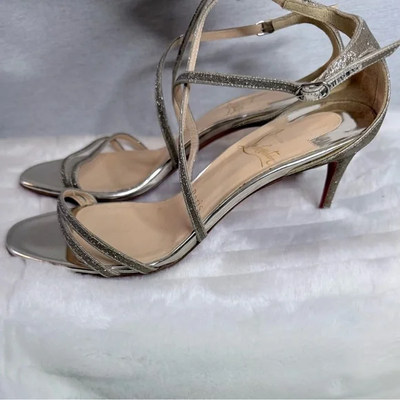 CHRISTIAN LOUBOUTIN Authentic Silver Strappy Sandals - Picture 9 of 15